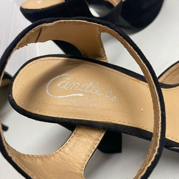 CANDIE’S Women’s Peep Toe Black Block Heel Sandals Size 8.5 - Picture 5 of 11